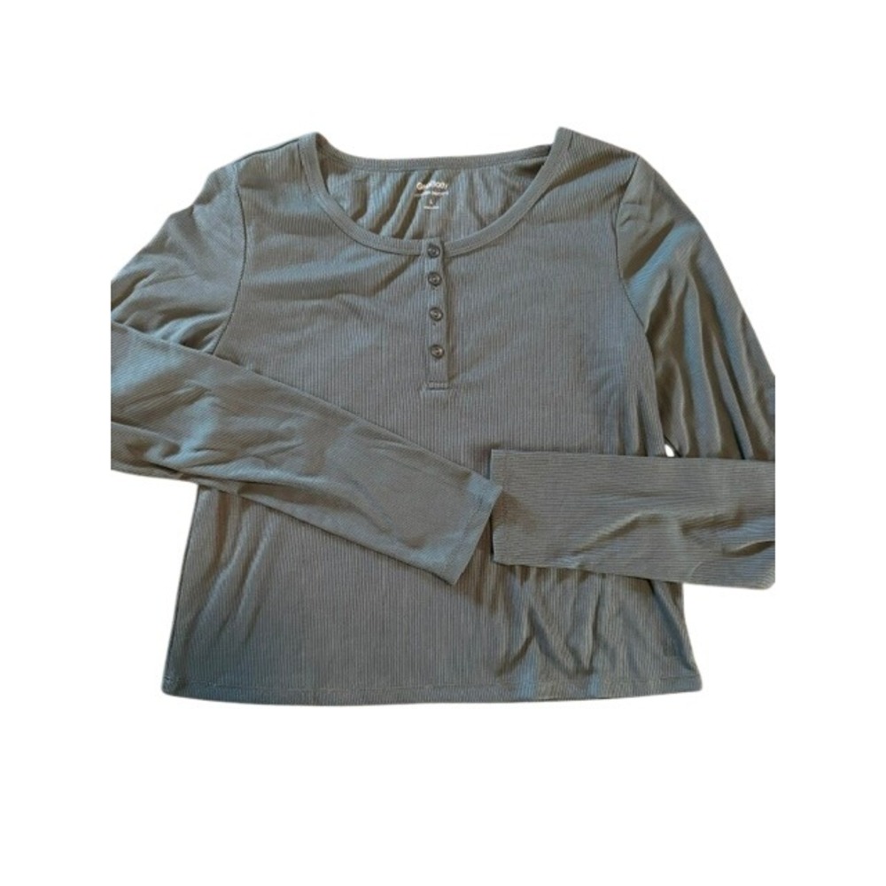 GapBody Forever Favorite Ribbed Henley Top Womens Large Olive Green Long Sleeve